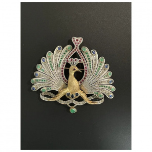 Big Peacock with natural Gemstones - Brooch & Hair Pin & Pendant - One of a kind