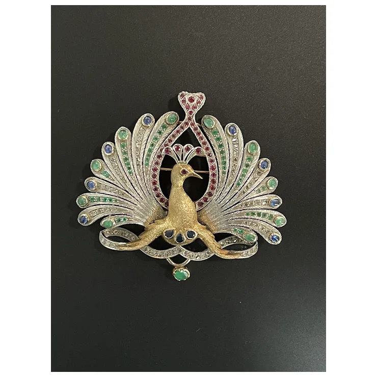 Big Peacock with natural Gemstones - Brooch & Hair Pin & Pendant - One of a kind