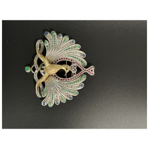 Big Peacock with natural Gemstones - Brooch & Hair Pin & Pendant - One of a kind