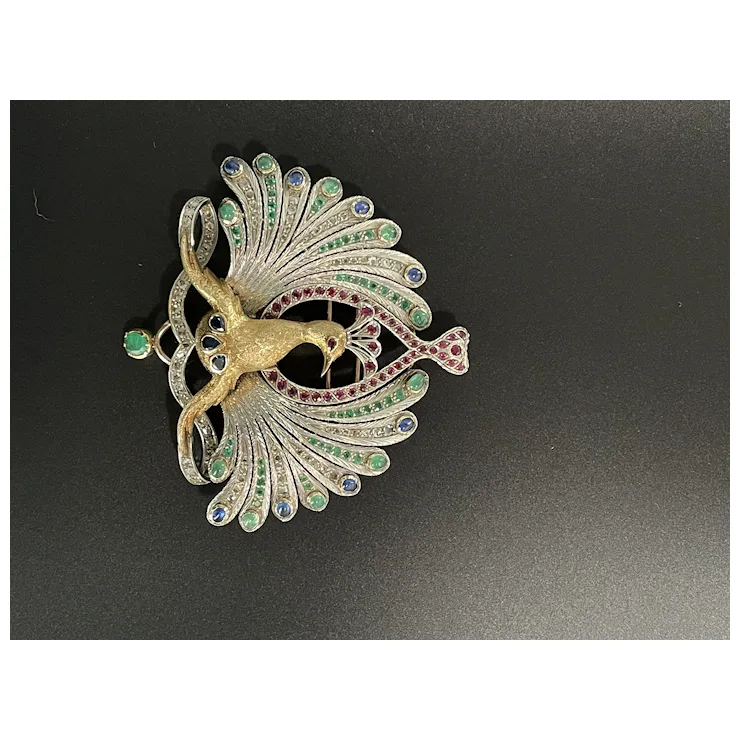Big Peacock with natural Gemstones - Brooch & Hair Pin & Pendant - One of a kind