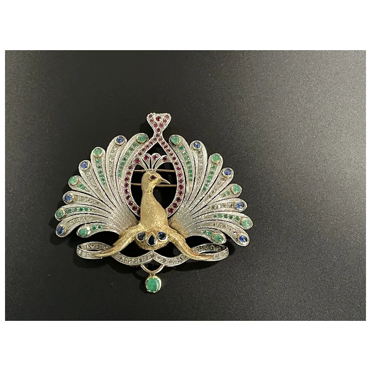 Big Peacock with natural Gemstones - Brooch & Hair Pin & Pendant - One of a kind