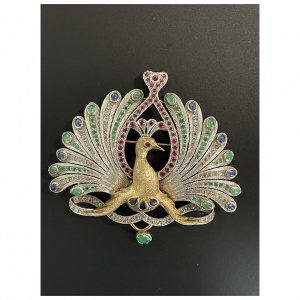 Big Peacock with natural Gemstones - Brooch & Hair Pin & Pendant - One of a kind