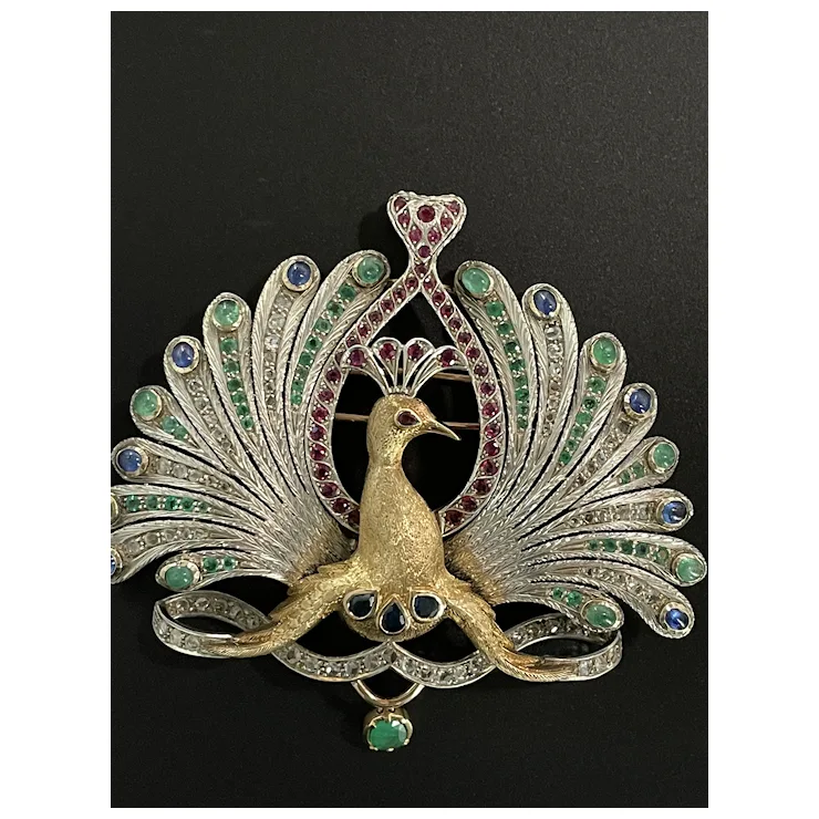 Big Peacock with natural Gemstones - Brooch & Hair Pin & Pendant - One of a kind