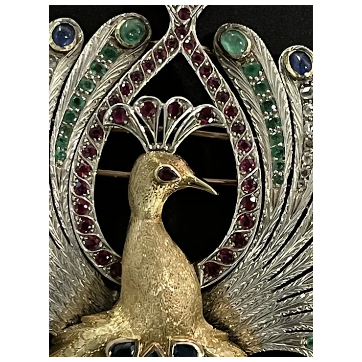 Big Peacock with natural Gemstones - Brooch & Hair Pin & Pendant - One of a kind