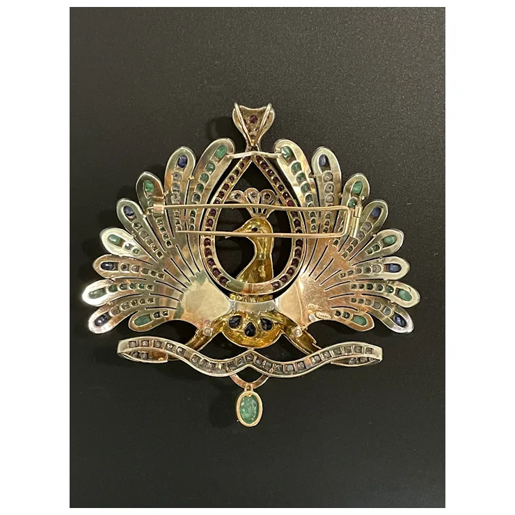 Big Peacock with natural Gemstones - Brooch & Hair Pin & Pendant - One of a kind