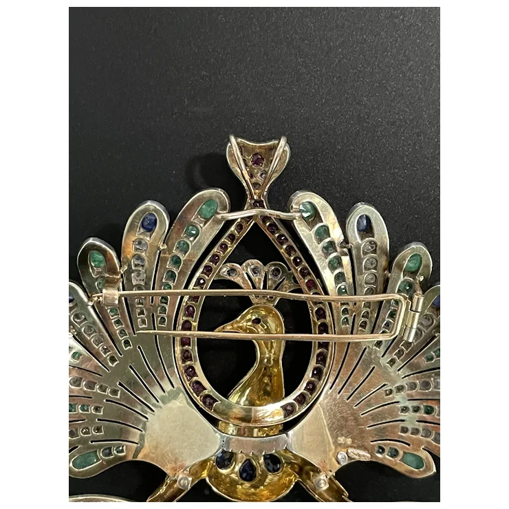 Big Peacock with natural Gemstones - Brooch & Hair Pin & Pendant - One of a kind