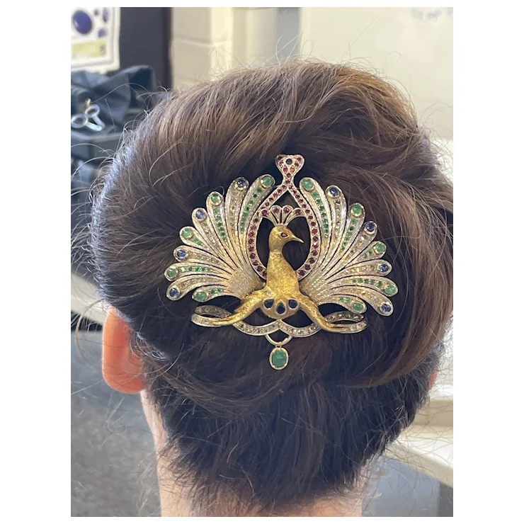 Big Peacock with natural Gemstones - Brooch & Hair Pin & Pendant - One of a kind