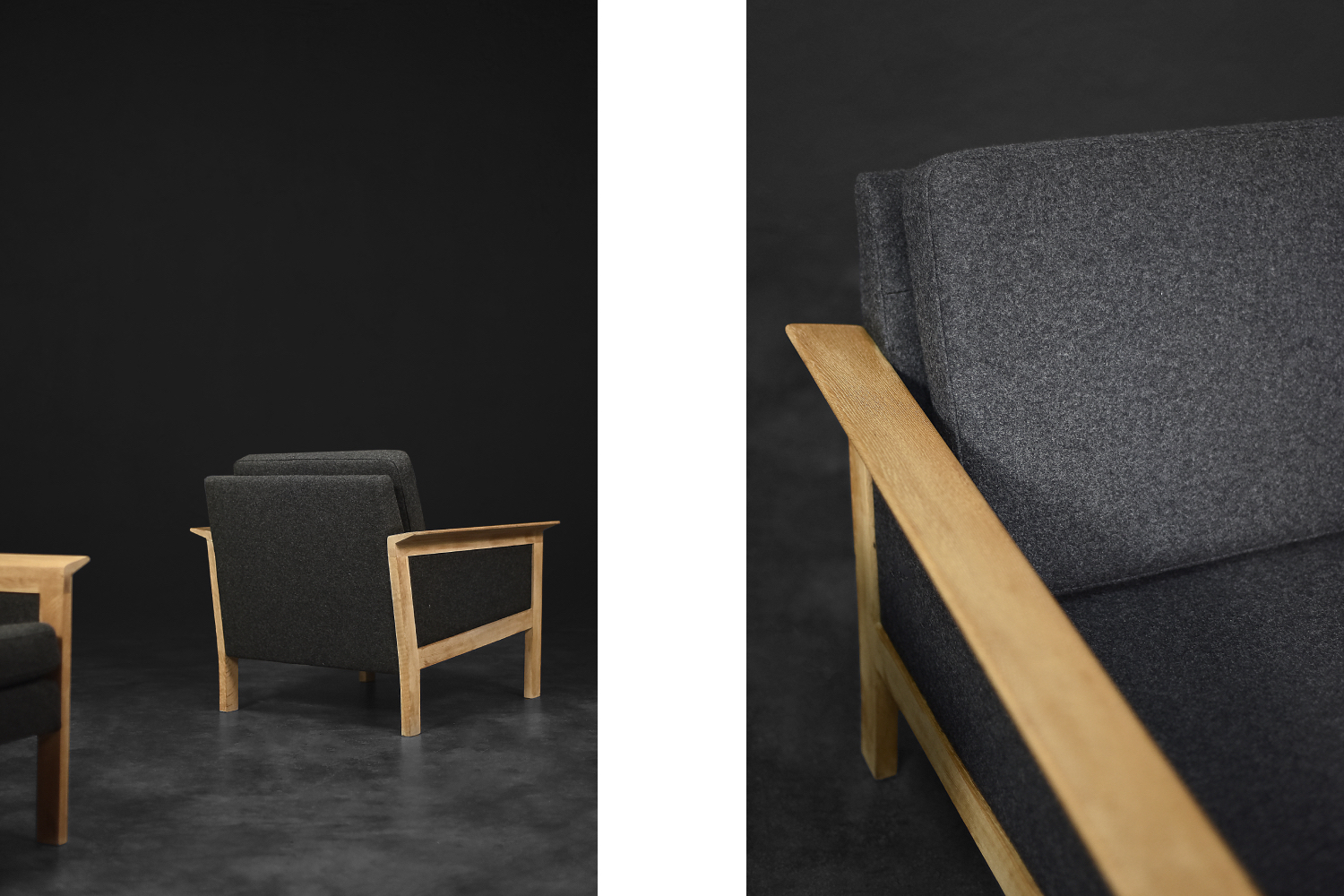 Vintage Mid-Century Danish Modern Oak & Felt Lounge Chairs, 1960s, Set of 2