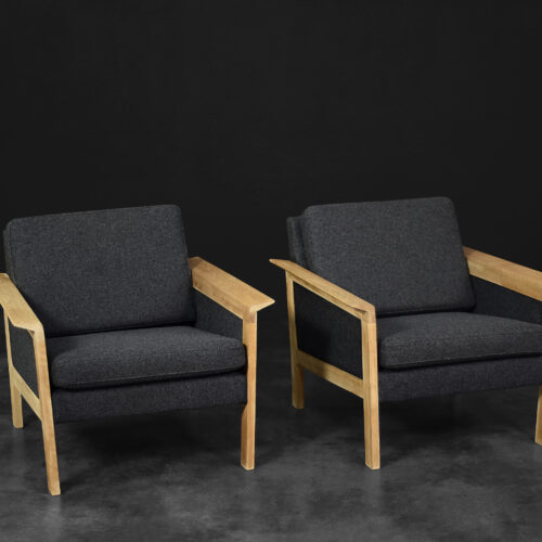 Vintage Mid-Century Danish Modern Oak & Felt Lounge Chairs, 1960s, Set of 2