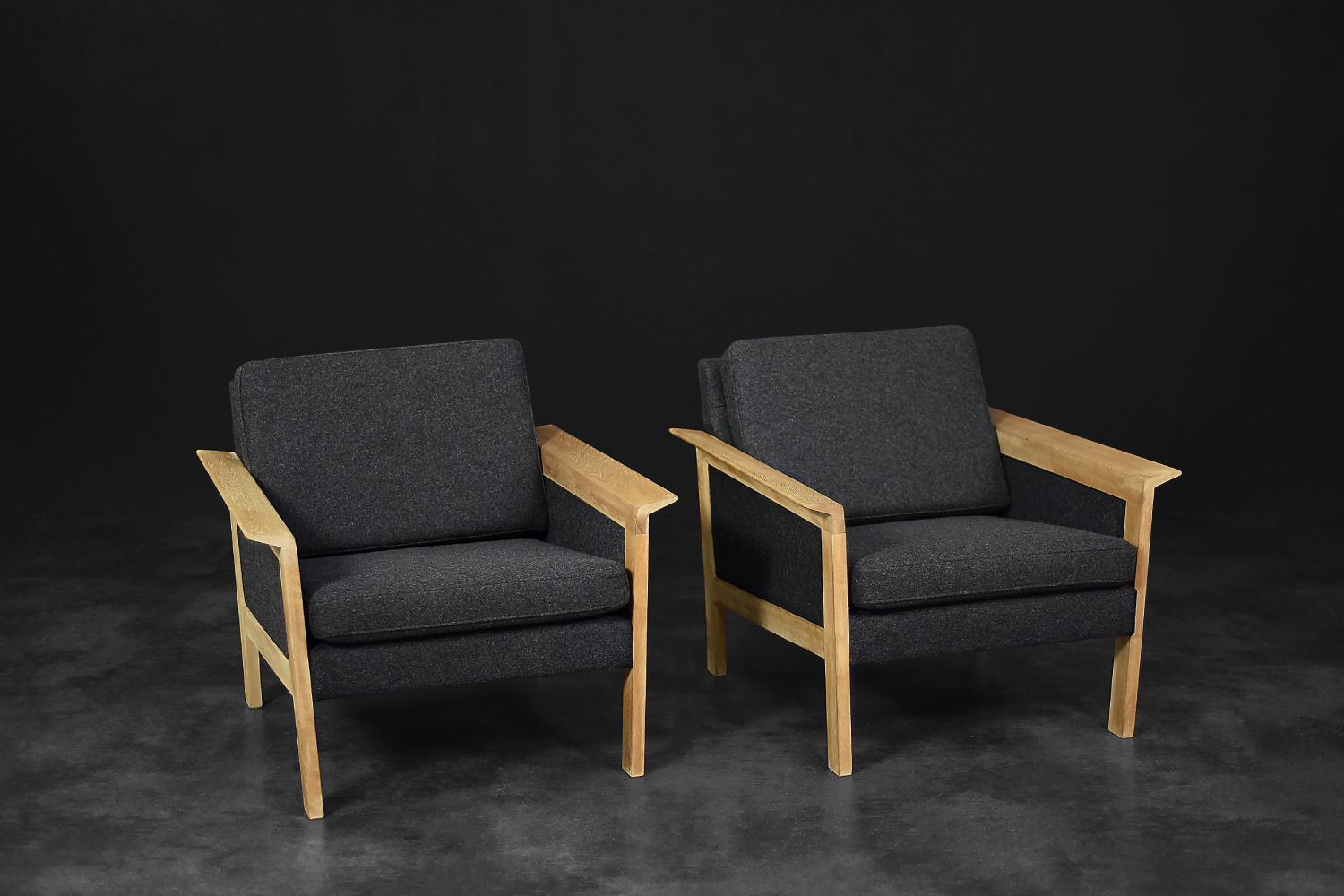 Vintage Mid-Century Danish Modern Oak & Felt Lounge Chairs, 1960s, Set of 2