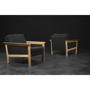 Vintage Mid-Century Danish Modern Oak & Felt Lounge Chairs, 1960s, Set of 2