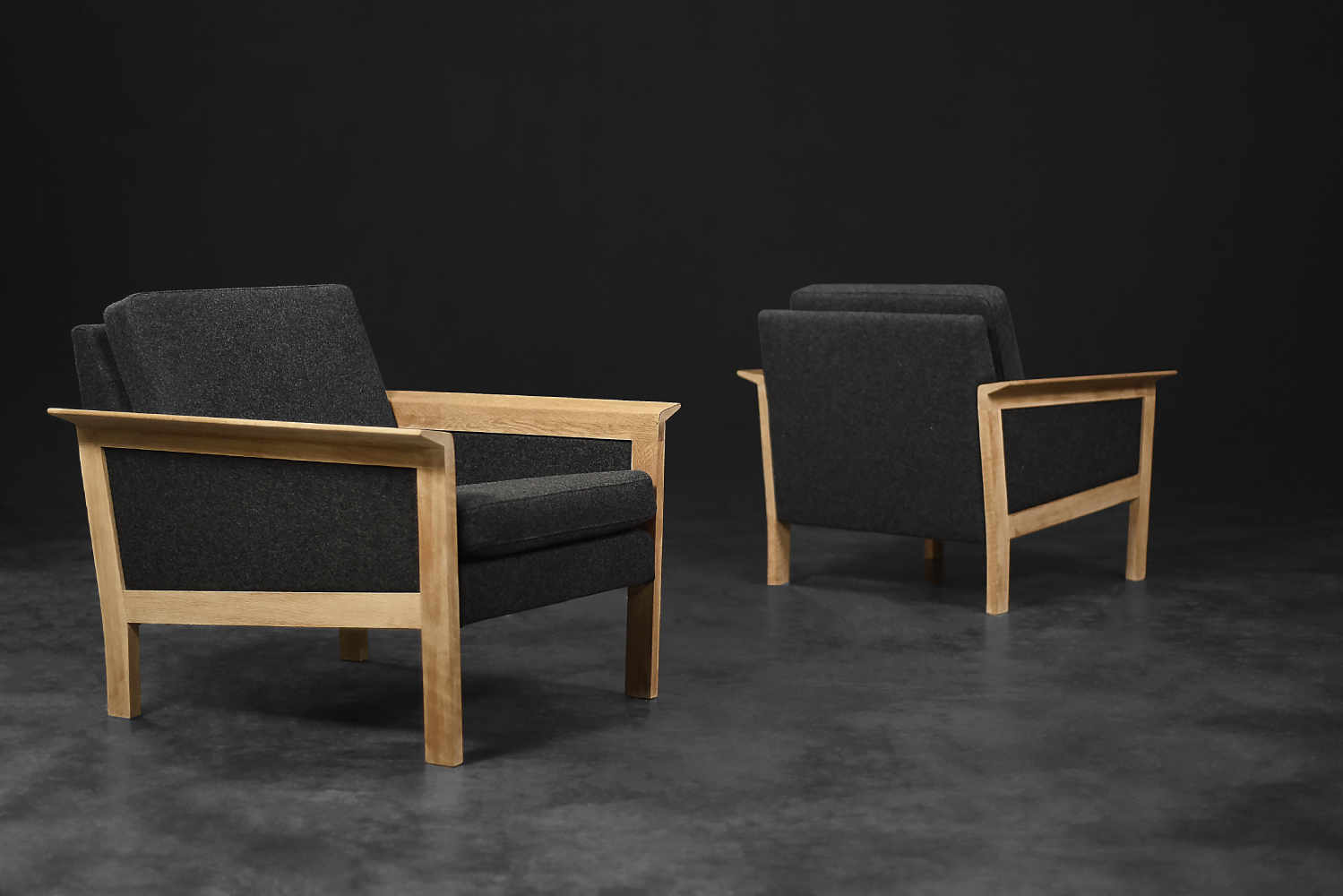 Vintage Mid-Century Danish Modern Oak & Felt Lounge Chairs, 1960s, Set of 2