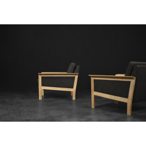 Vintage Mid-Century Danish Modern Oak & Felt Lounge Chairs, 1960s, Set of 2