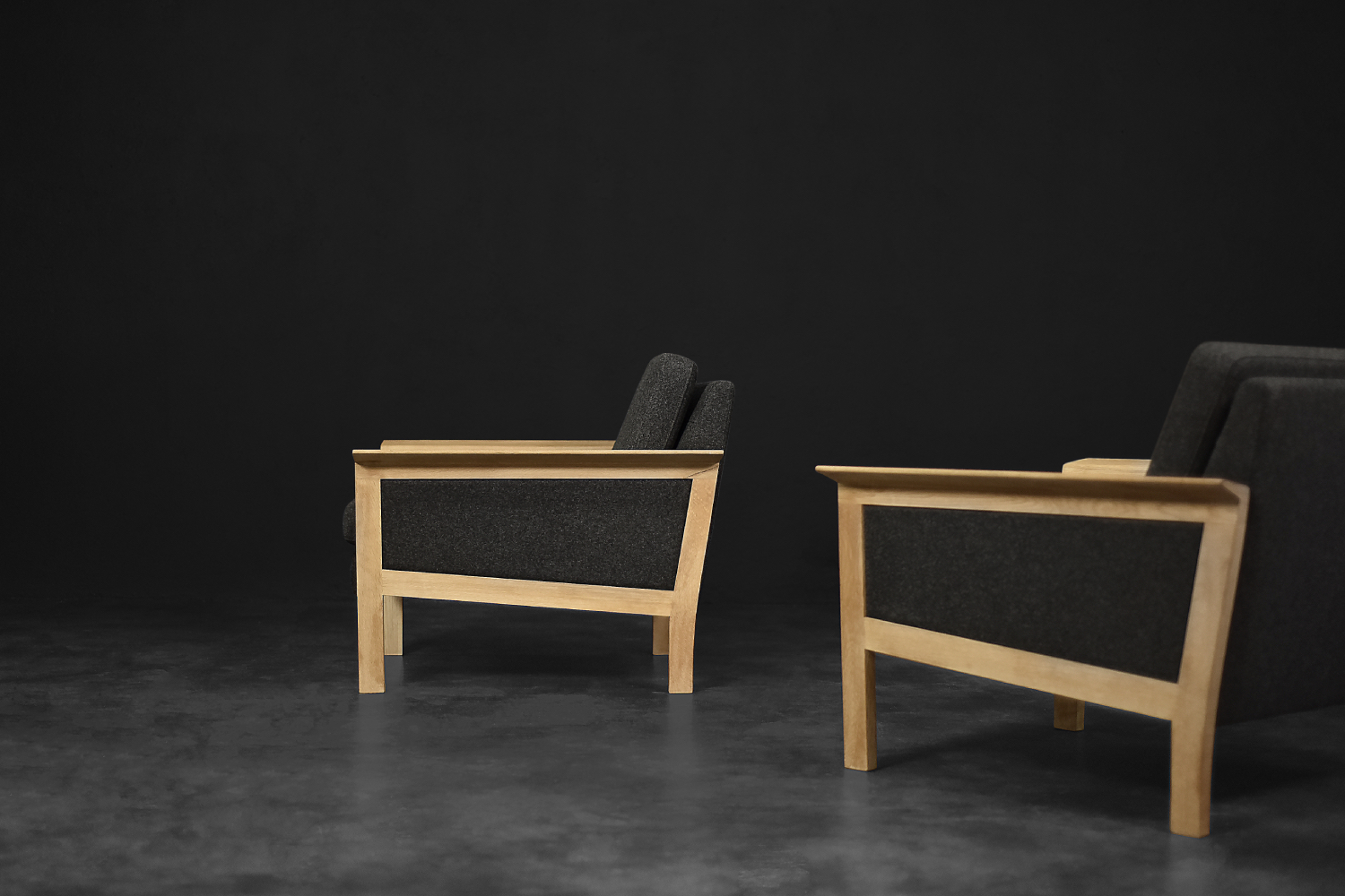 Vintage Mid-Century Danish Modern Oak & Felt Lounge Chairs, 1960s, Set of 2
