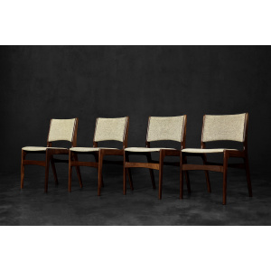 Vintage Scandinavian Modern Teak and Beige Wool Dining Chairs Model 89 by Erik Buch for Anderstrup Møbelfabrik, 1950s, Set of 4