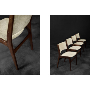 Vintage Scandinavian Modern Teak and Beige Wool Dining Chairs Model 89 by Erik Buch for Anderstrup Møbelfabrik, 1950s, Set of 4