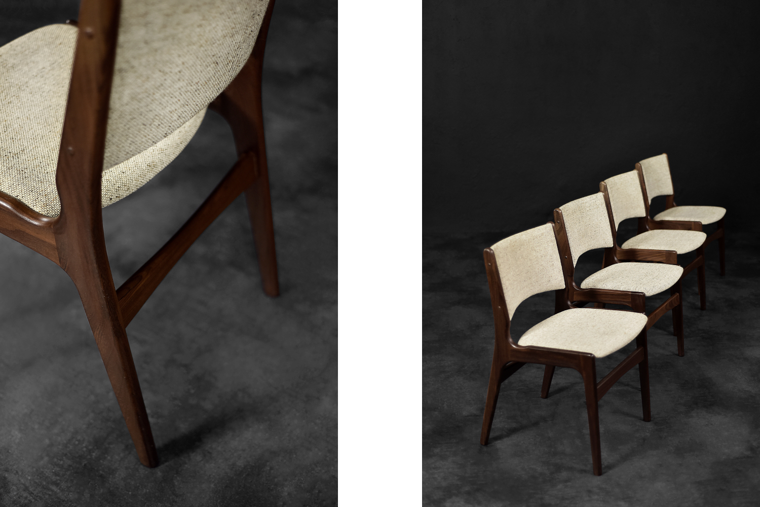 Vintage Scandinavian Modern Teak and Beige Wool Dining Chairs Model 89 by Erik Buch for Anderstrup Møbelfabrik, 1950s, Set of 4