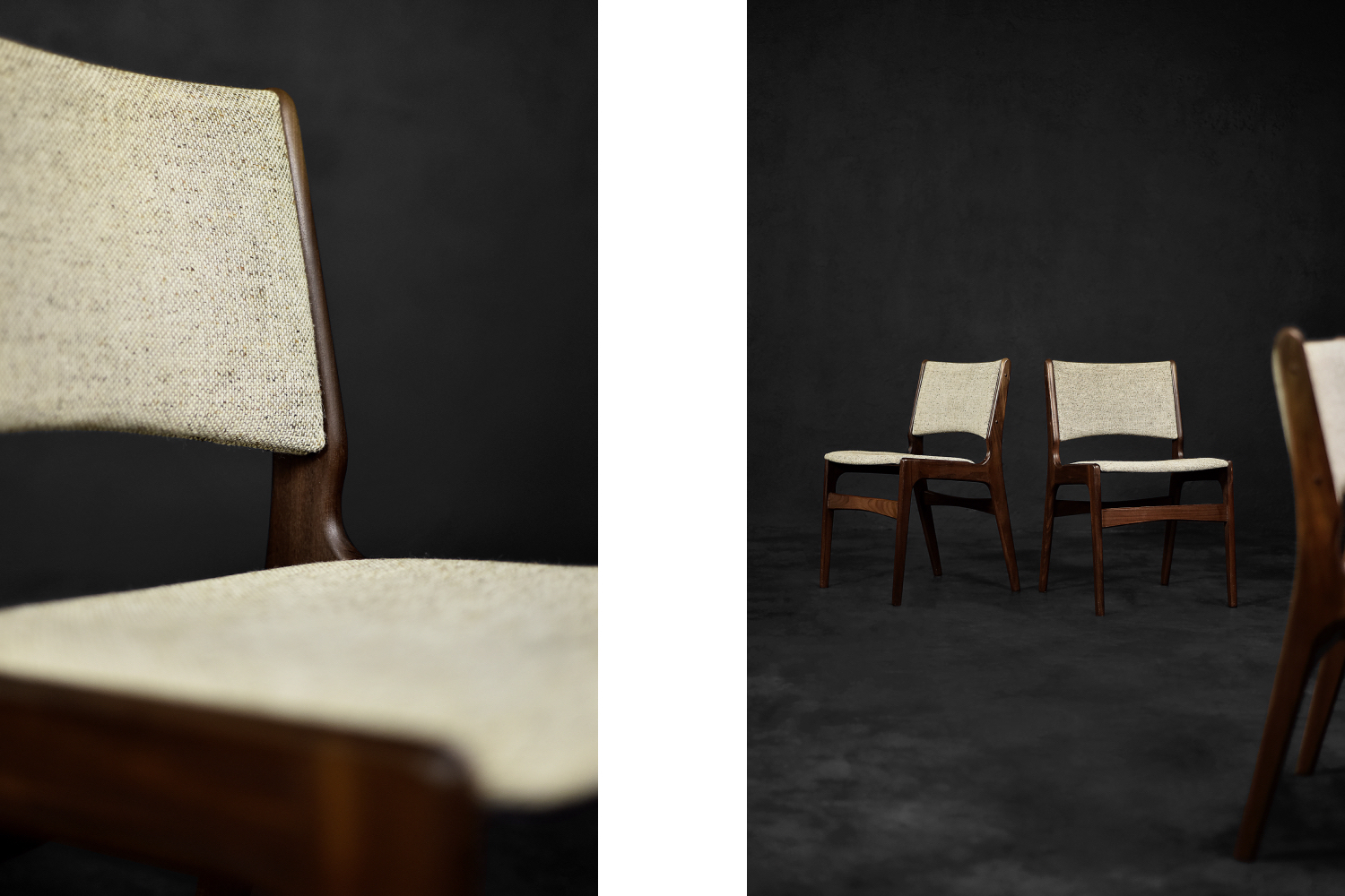 Vintage Scandinavian Modern Teak and Beige Wool Dining Chairs Model 89 by Erik Buch for Anderstrup Møbelfabrik, 1950s, Set of 4
