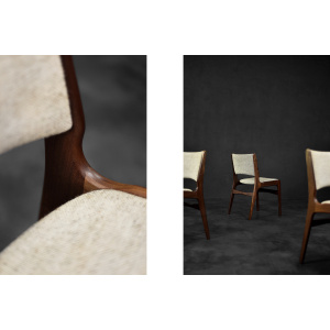 Vintage Scandinavian Modern Teak and Beige Wool Dining Chairs Model 89 by Erik Buch for Anderstrup Møbelfabrik, 1950s, Set of 4