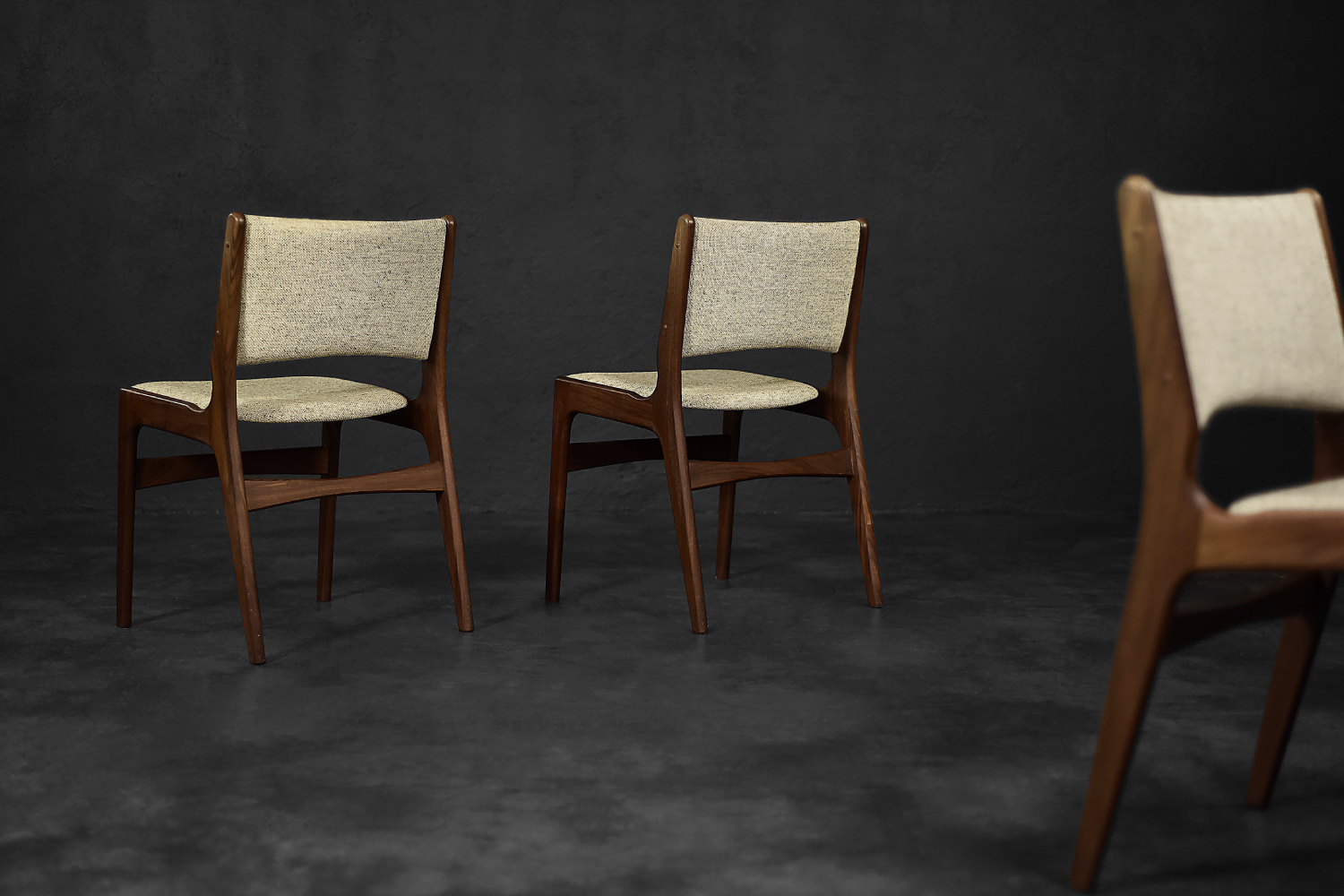 Vintage Scandinavian Modern Teak and Beige Wool Dining Chairs Model 89 by Erik Buch for Anderstrup Møbelfabrik, 1950s, Set of 4