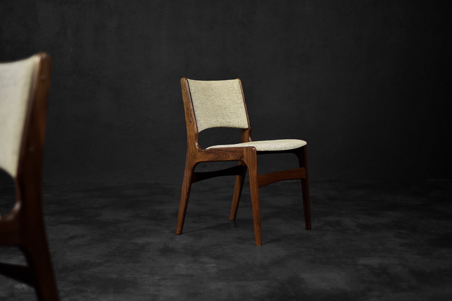 Vintage Scandinavian Modern Teak and Beige Wool Dining Chairs Model 89 by Erik Buch for Anderstrup Møbelfabrik, 1950s, Set of 4