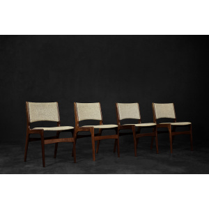 Vintage Scandinavian Modern Teak and Beige Wool Dining Chairs Model 89 by Erik Buch for Anderstrup Møbelfabrik, 1950s, Set of 4