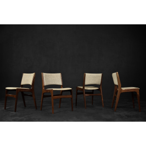 Vintage Scandinavian Modern Teak and Beige Wool Dining Chairs Model 89 by Erik Buch for Anderstrup Møbelfabrik, 1950s, Set of 4