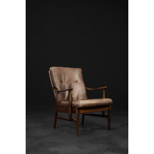 Vintage Mid-Century Danish Modern Beech & Brown Leather Armchair from Farstrup Møbler, 1970s