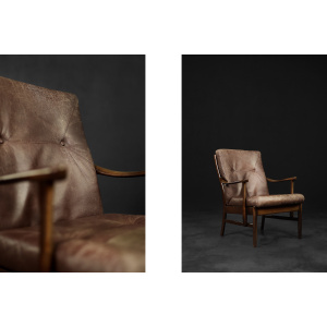 Vintage Mid-Century Danish Modern Beech & Brown Leather Armchair from Farstrup Møbler, 1970s