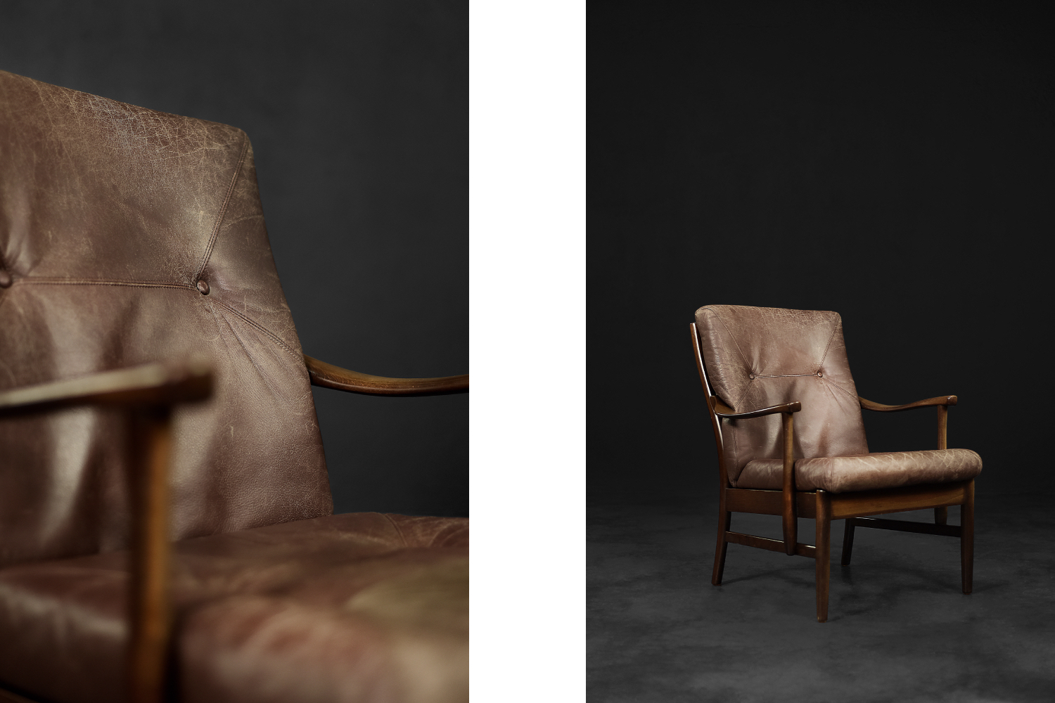 Vintage Mid-Century Danish Modern Beech & Brown Leather Armchair from Farstrup Møbler, 1970s