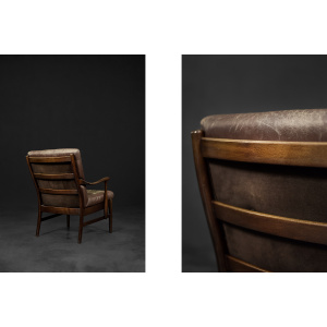 Vintage Mid-Century Danish Modern Beech & Brown Leather Armchair from Farstrup Møbler, 1970s