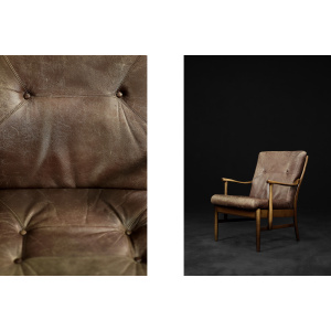 Vintage Mid-Century Danish Modern Beech & Brown Leather Armchair from Farstrup Møbler, 1970s