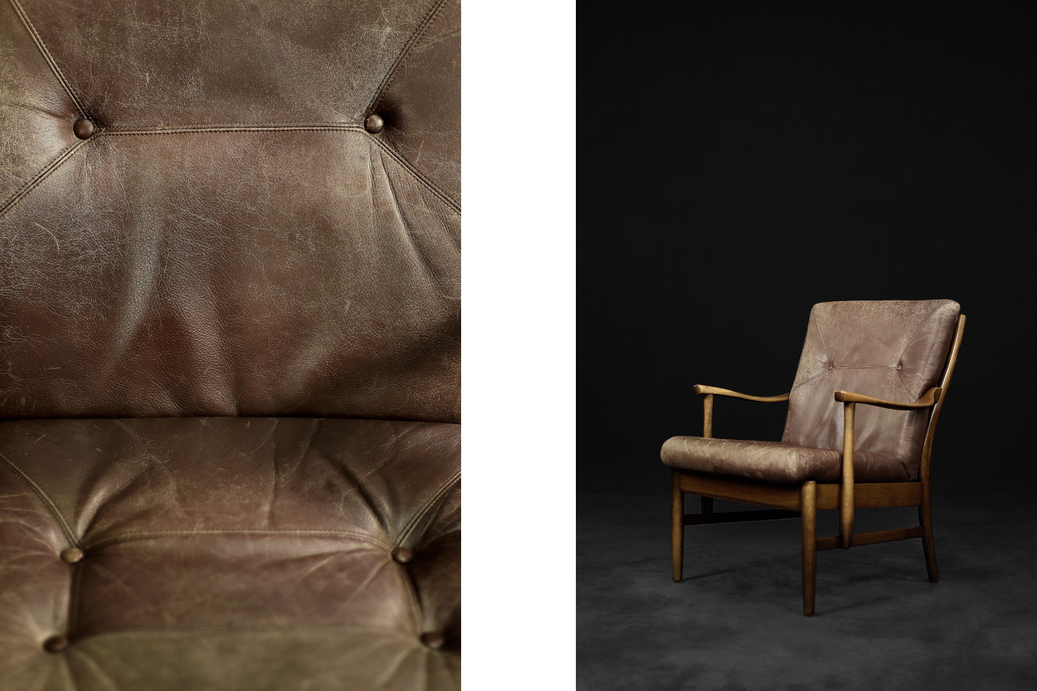 Vintage Mid-Century Danish Modern Beech & Brown Leather Armchair from Farstrup Møbler, 1970s