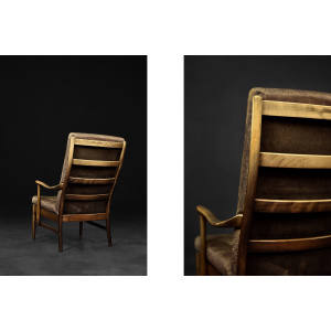 Vintage Mid-Century Danish Modern Beech & Brown Leather High Armchair from Farstrup Møbler, 1970s