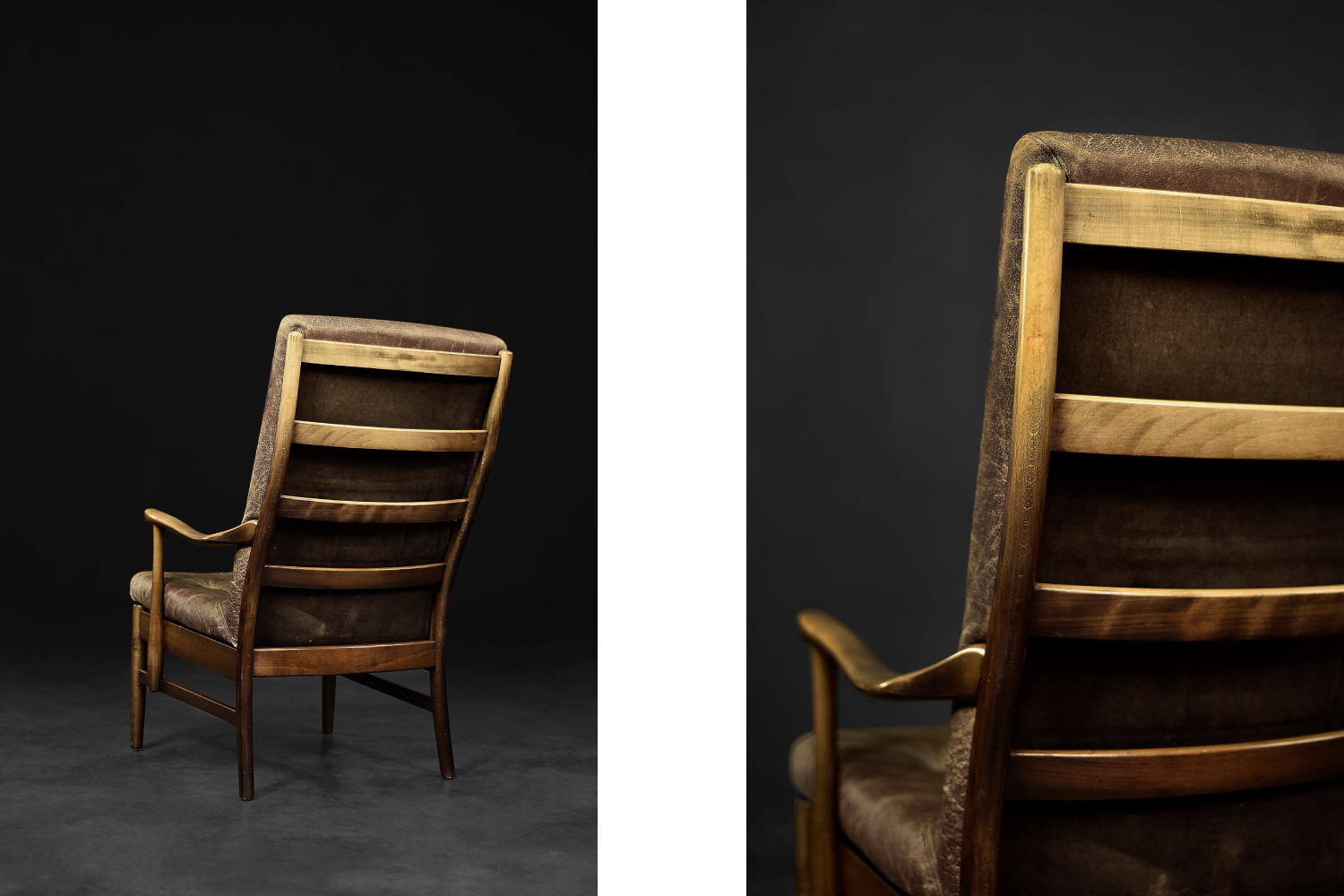 Vintage Mid-Century Danish Modern Beech & Brown Leather High Armchair from Farstrup Møbler, 1970s