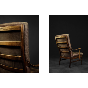 Vintage Mid-Century Danish Modern Beech & Brown Leather High Armchair from Farstrup Møbler, 1970s