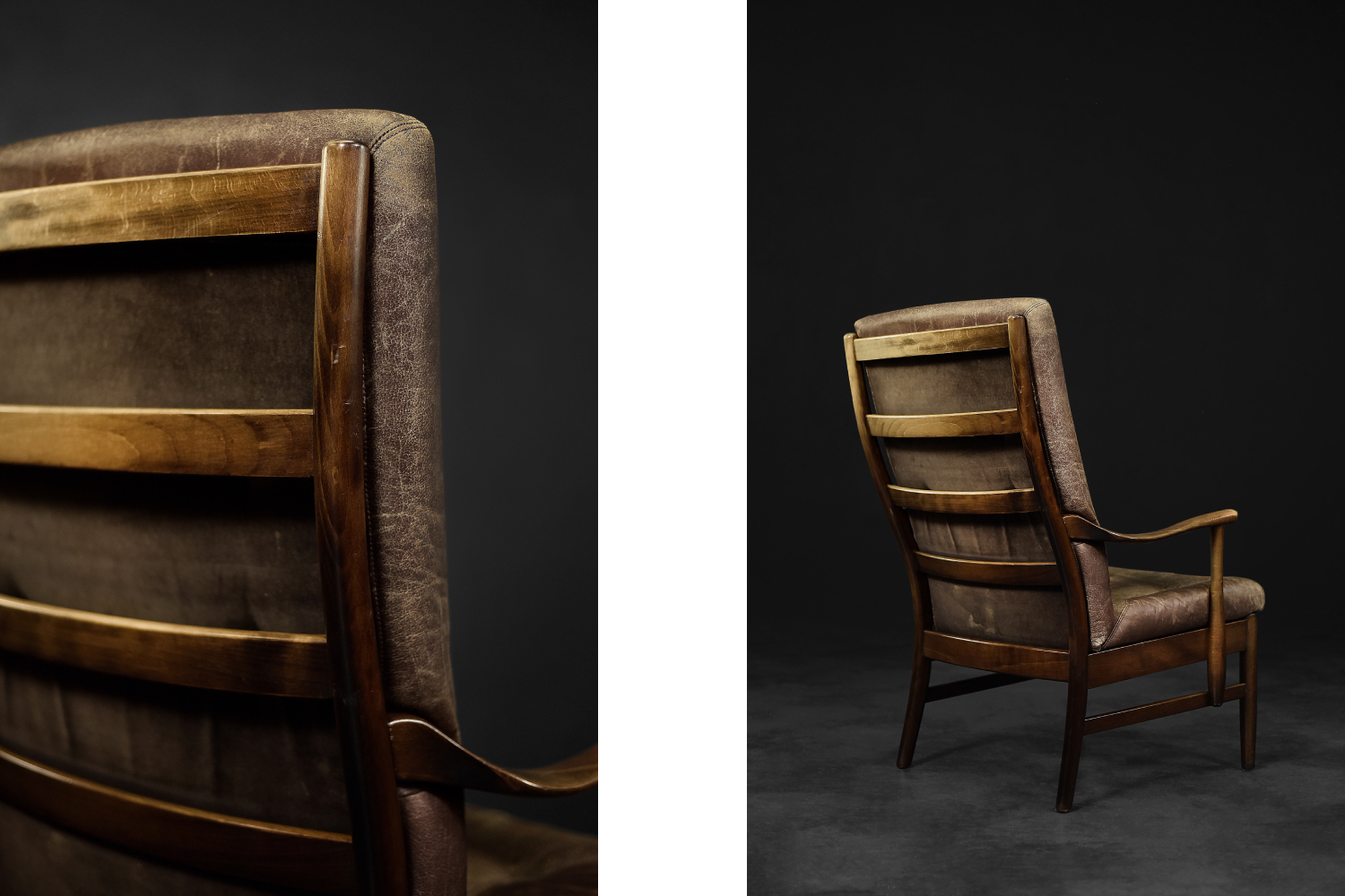 Vintage Mid-Century Danish Modern Beech & Brown Leather High Armchair from Farstrup Møbler, 1970s