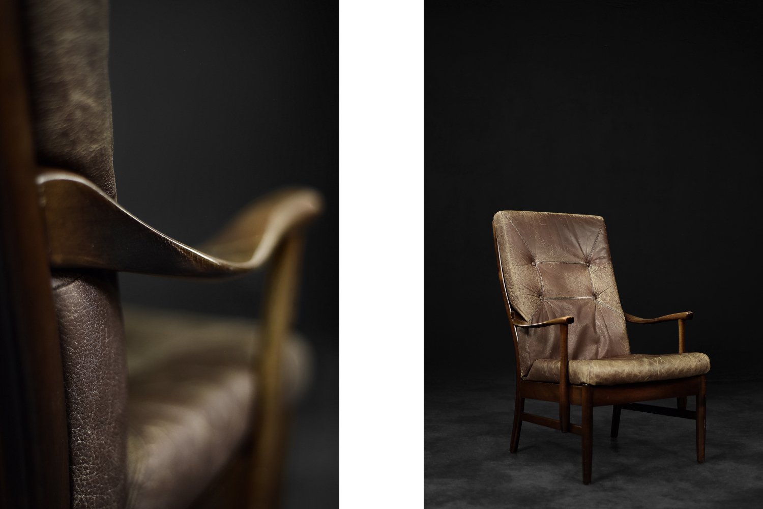Vintage Mid-Century Danish Modern Beech & Brown Leather High Armchair from Farstrup Møbler, 1970s