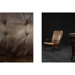 Vintage Mid-Century Danish Modern Beech & Brown Leather High Armchair from Farstrup Møbler, 1970s