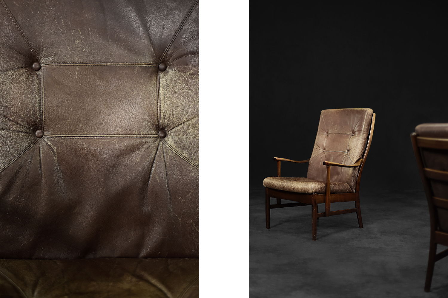 Vintage Mid-Century Danish Modern Beech & Brown Leather High Armchair from Farstrup Møbler, 1970s