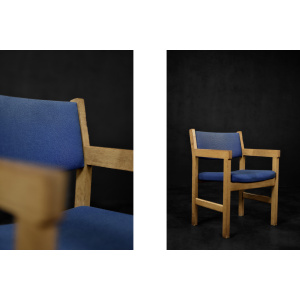 Vintage Mid-Century Modern Danish Oak & Blue Fabric Chair by Hans J. Wegner for Getama, 1960s