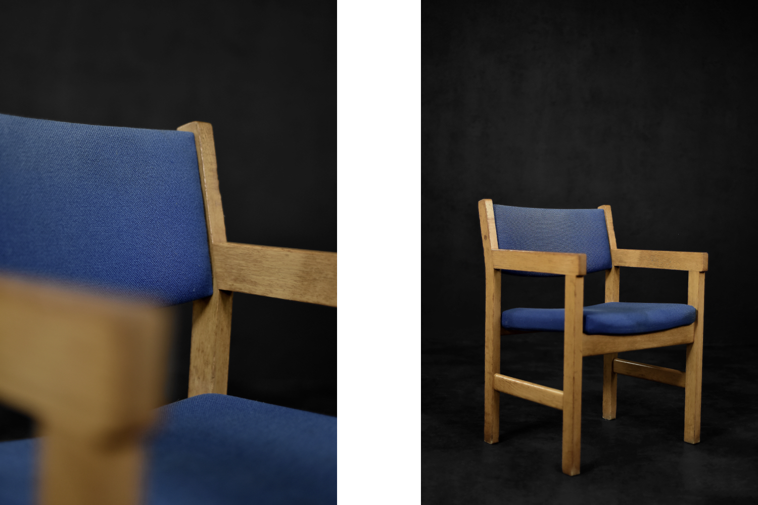 Vintage Mid-Century Modern Danish Oak & Blue Fabric Chair by Hans J. Wegner for Getama, 1960s