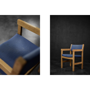 Vintage Mid-Century Modern Danish Oak & Blue Fabric Chair by Hans J. Wegner for Getama, 1960s