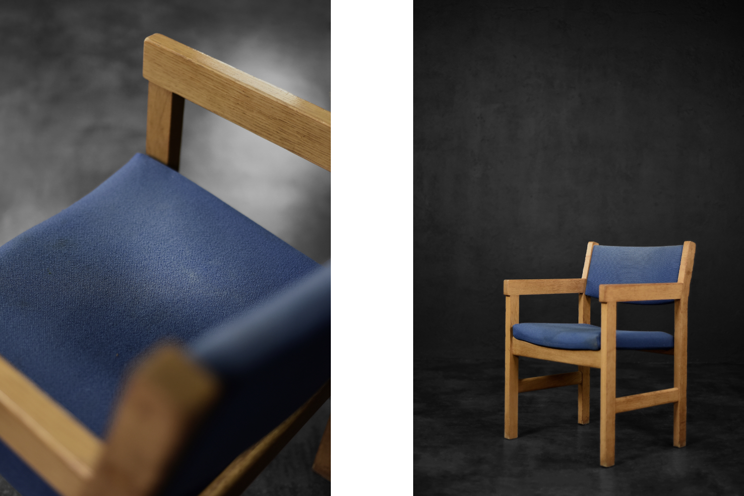 Vintage Mid-Century Modern Danish Oak & Blue Fabric Chair by Hans J. Wegner for Getama, 1960s