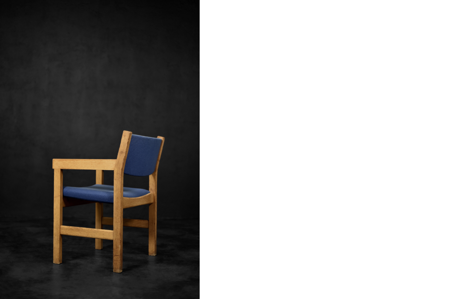 Vintage Mid-Century Modern Danish Oak & Blue Fabric Chair by Hans J. Wegner for Getama, 1960s