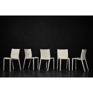 Vintage Mid-Century French Modern Slick Slick White Plastic Chairs by Philippe Starck for XO Design, 1999, Set of 5