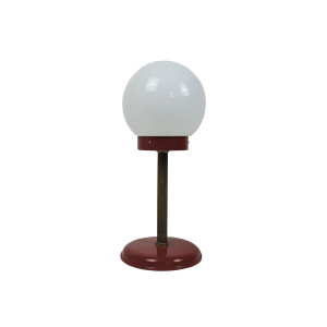 White Globe Table Lamp With Red & Brass Base, 1970s
