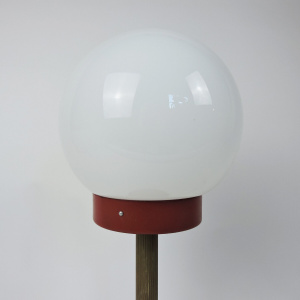 White Globe Table Lamp With Red & Brass Base, 1970s