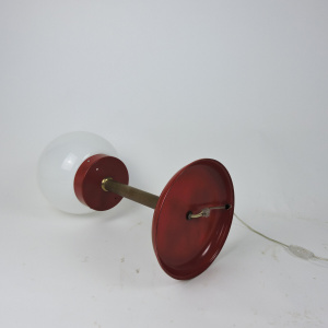 White Globe Table Lamp With Red & Brass Base, 1970s