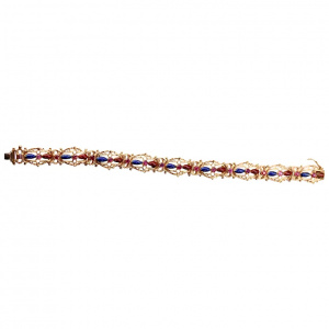 Enamel Bracelet 18K Yellow Gold with Natural Pink Sapphires